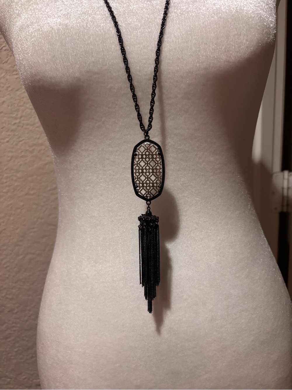 Kendra Scott Gunmetal Filigree Oval Tassel Necklace - Picture 4 of 5